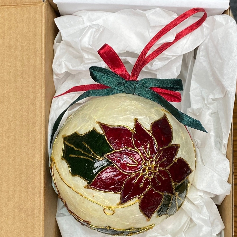 Vintage Poinsettia Christmas Ornament Round‎ Ball Holiday Decor NEW 3.5"